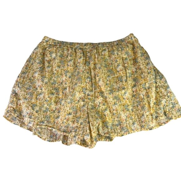 Womens American Eagle High Waisted Floral Short Front Pleats Drawstring Yellow L - Picture 4 of 14
